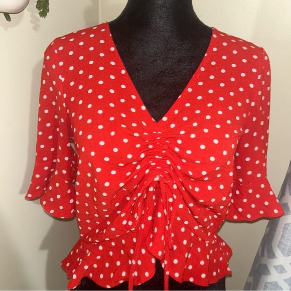 elodie  red and white polka dot top  size small - Picture 2 of 5